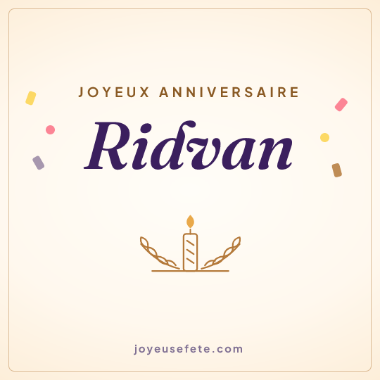 Image carrée « Joyeux anniversaire Ridvan » pour WhatsApp