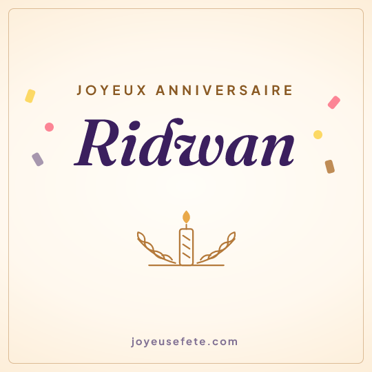 Image carrée « Joyeux anniversaire Ridwan » pour WhatsApp