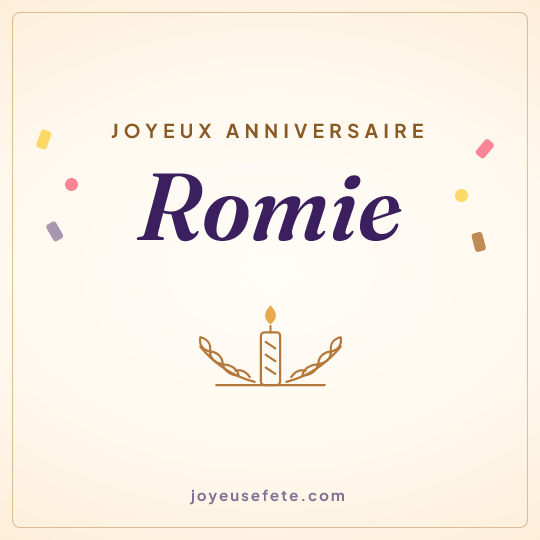 Image carrée « Joyeux anniversaire Romie » pour WhatsApp