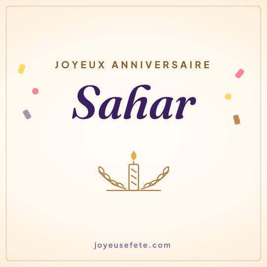 Image carrée « Joyeux anniversaire Sahar » pour WhatsApp