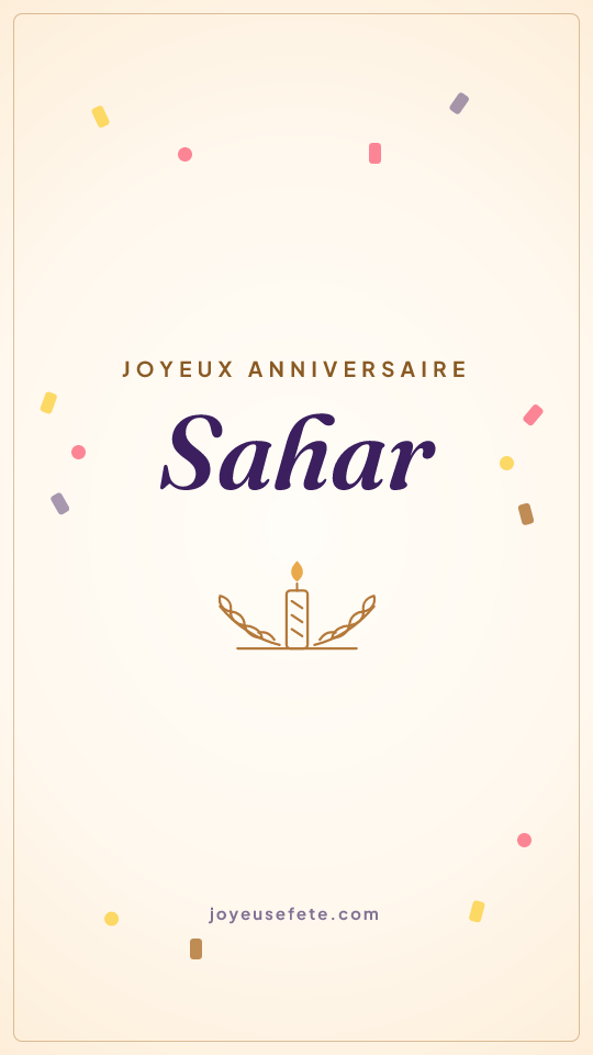 Image « Joyeux anniversaire Sahar » au format story