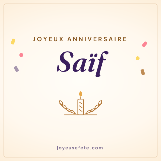 Image carrée « Joyeux anniversaire Saïf » pour WhatsApp