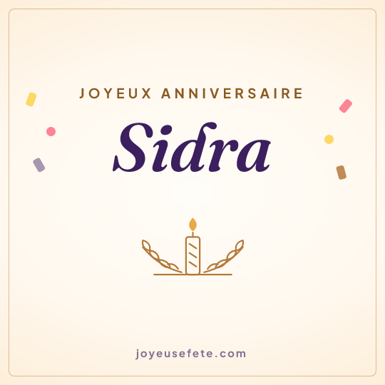 Image carrée « Joyeux anniversaire Sidra » pour WhatsApp