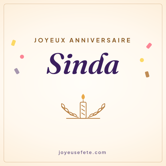Image carrée « Joyeux anniversaire Sinda » pour WhatsApp