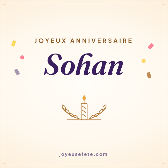 Image carrée « Joyeux anniversaire Sohan » pour WhatsApp