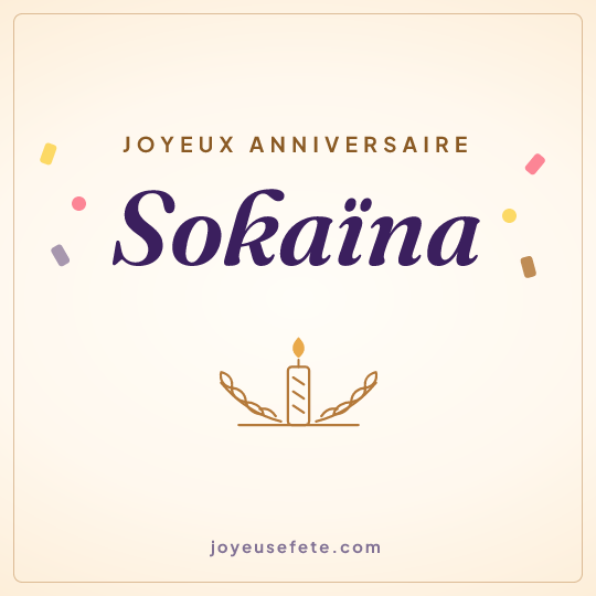 Image carrée « Joyeux anniversaire Sokaïna » pour WhatsApp
