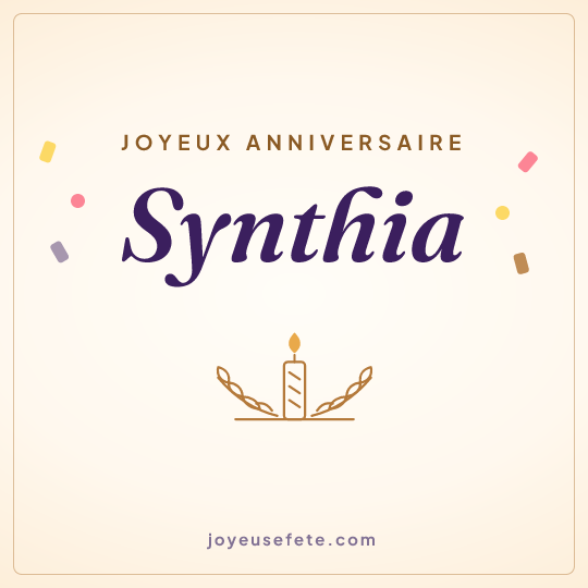 Image carrée « Joyeux anniversaire Synthia » pour WhatsApp