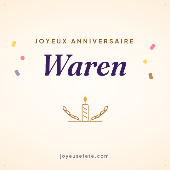 Image carrée « Joyeux anniversaire Waren » pour WhatsApp