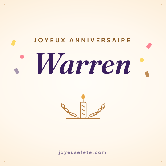 Image carrée « Joyeux anniversaire Warren » pour WhatsApp