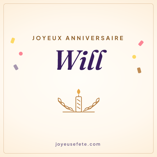 Image carrée « Joyeux anniversaire Will » pour WhatsApp