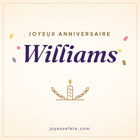 Image carrée « Joyeux anniversaire Williams » pour WhatsApp