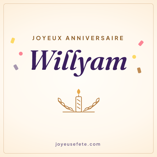 Image carrée « Joyeux anniversaire Willyam » pour WhatsApp