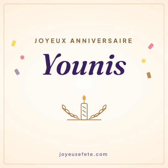 Image carrée « Joyeux anniversaire Younis » pour WhatsApp
