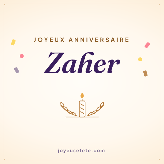 Image carrée « Joyeux anniversaire Zaher » pour WhatsApp