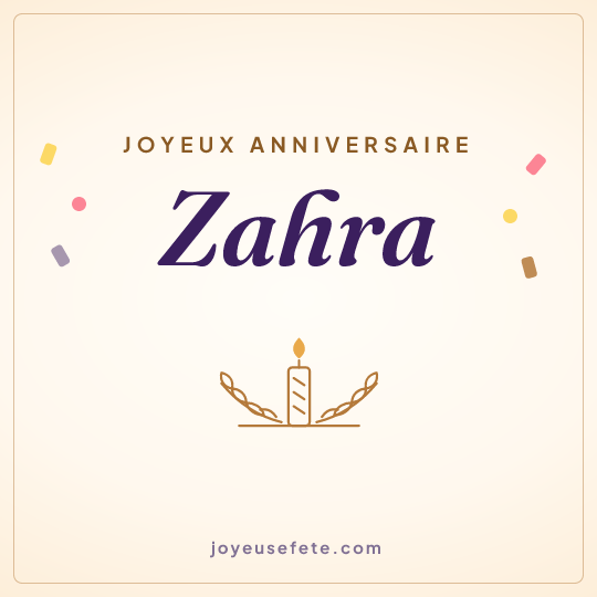 Image carrée « Joyeux anniversaire Zahra » pour WhatsApp