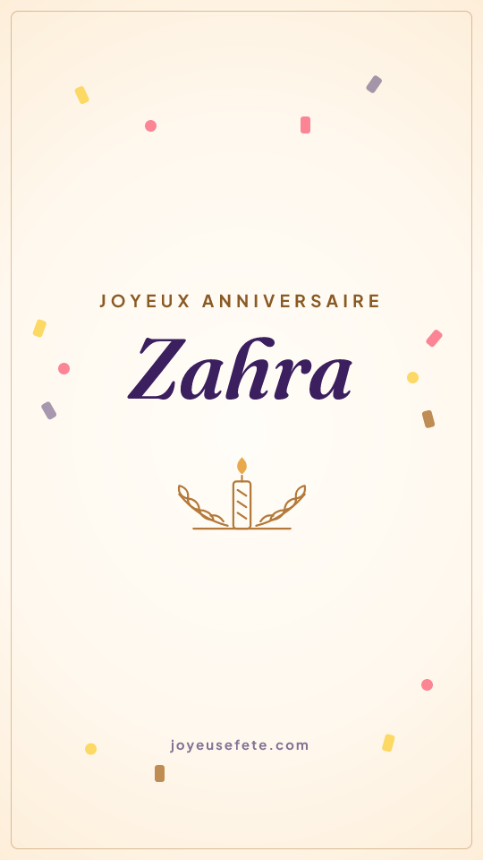 Image « Joyeux anniversaire Zahra » au format story