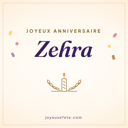 Image carrée « Joyeux anniversaire Zehra » pour WhatsApp