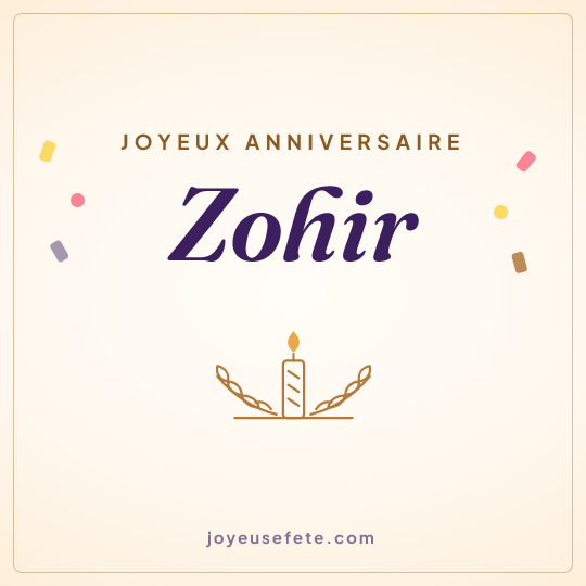 Image carrée « Joyeux anniversaire Zohir » pour WhatsApp