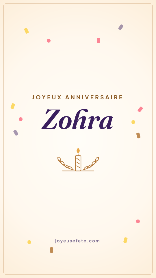 Image « Joyeux anniversaire Zohra » au format story