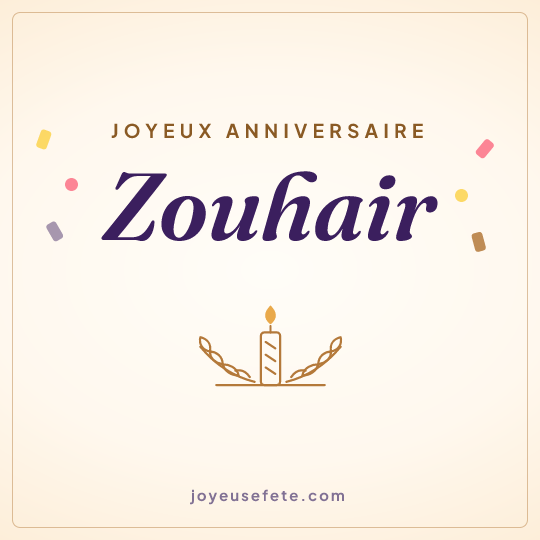 Image carrée « Joyeux anniversaire Zouhair » pour WhatsApp