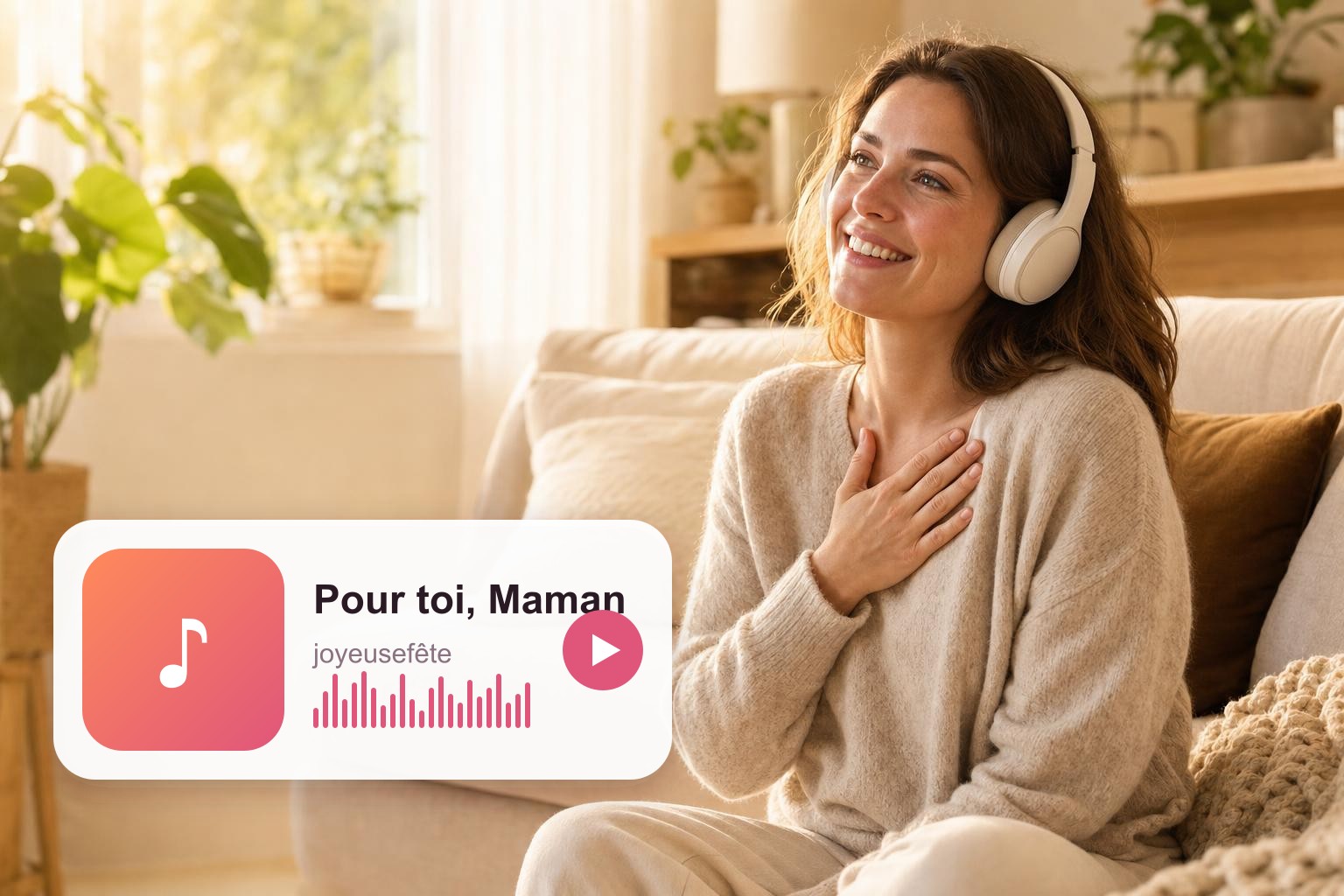 Une maman écoute sa chanson personnalisée « Pour toi, Maman » avec émotion